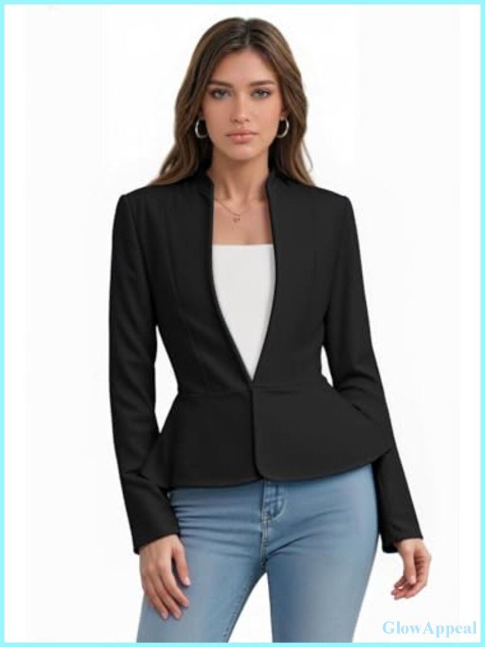 Women's Nylon Ponte Blazer Open Front Work Office Jacket 3/4 Sleeve